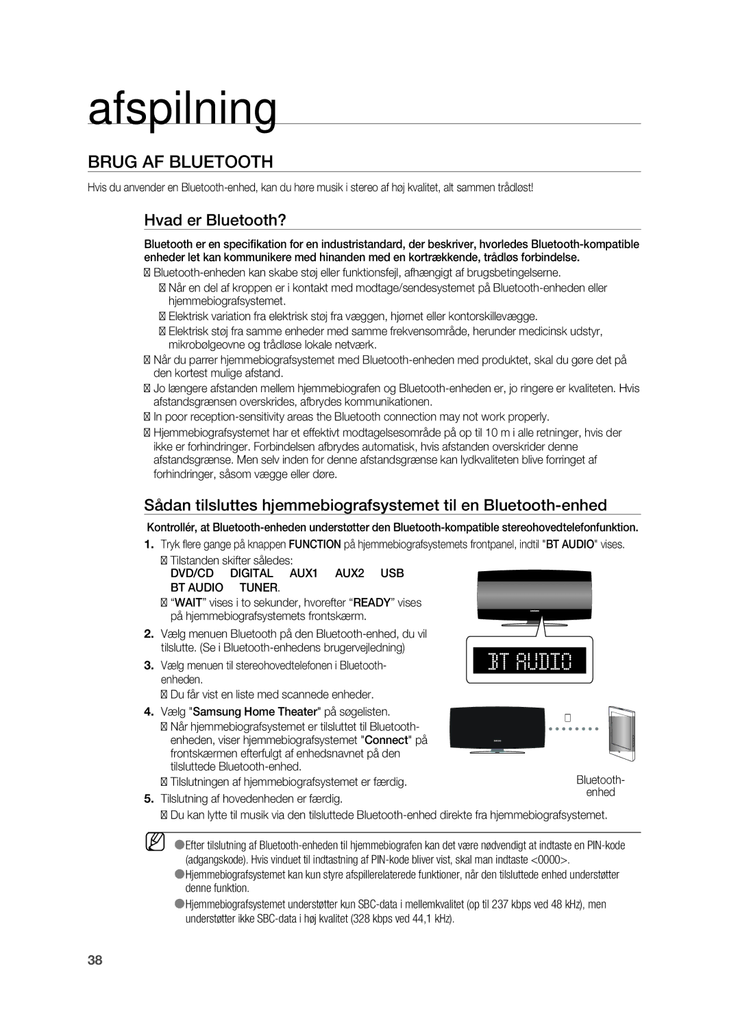 Samsung HT-X620T/XEE manual Brug af Bluetooth, Hvad er Bluetooth?, ~ Tilstanden skifter således 