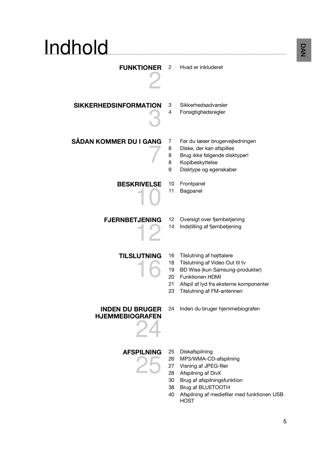 Samsung HT-X620T/XEE manual Indhold 