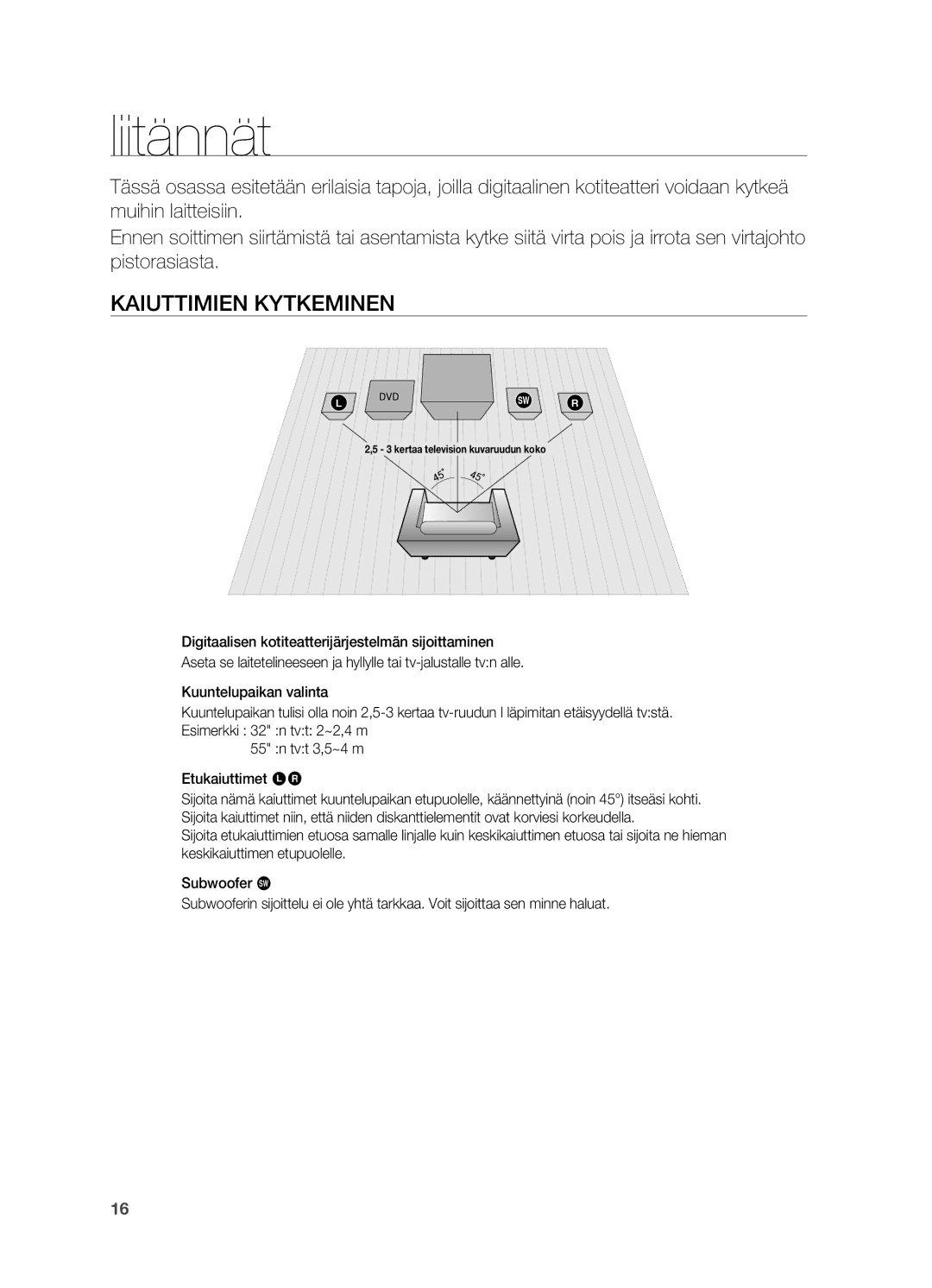 Samsung HT-X620T/XEE manual Liitännät, Kaiuttimien kytkeminen 