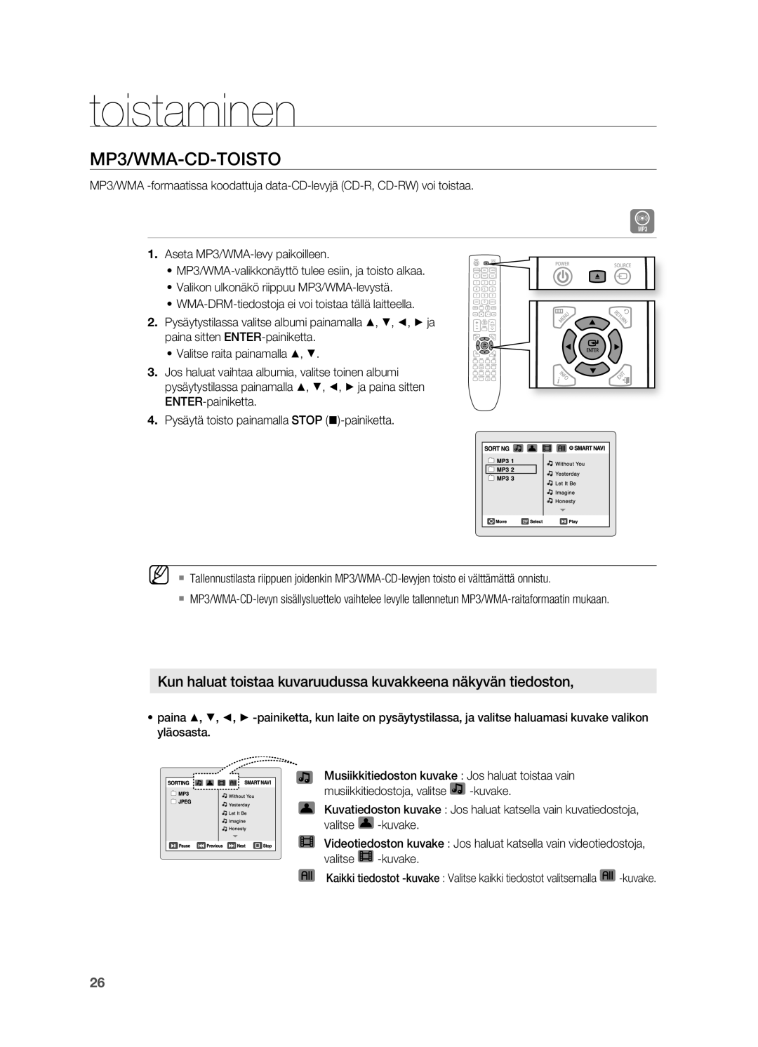 Samsung HT-X620T/XEE manual Mp3/WMA-CD-TOISTO 