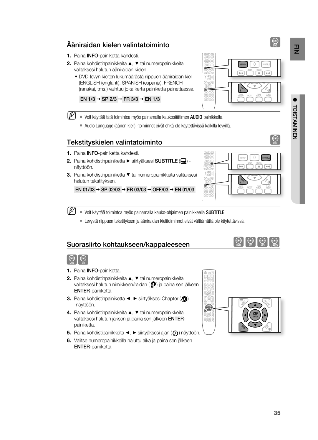 Samsung HT-X620T/XEE manual Ääniraidan kielen valintatoiminto, Tekstityskielen valintatoiminto 