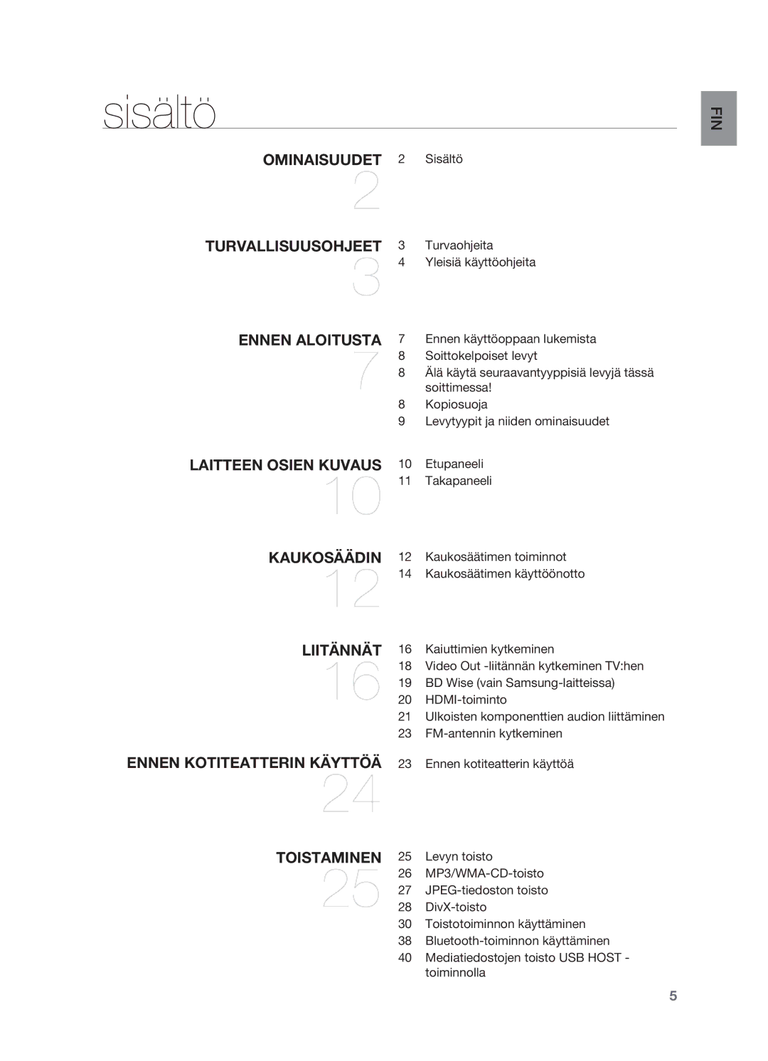 Samsung HT-X620T/XEE manual Sisältö 