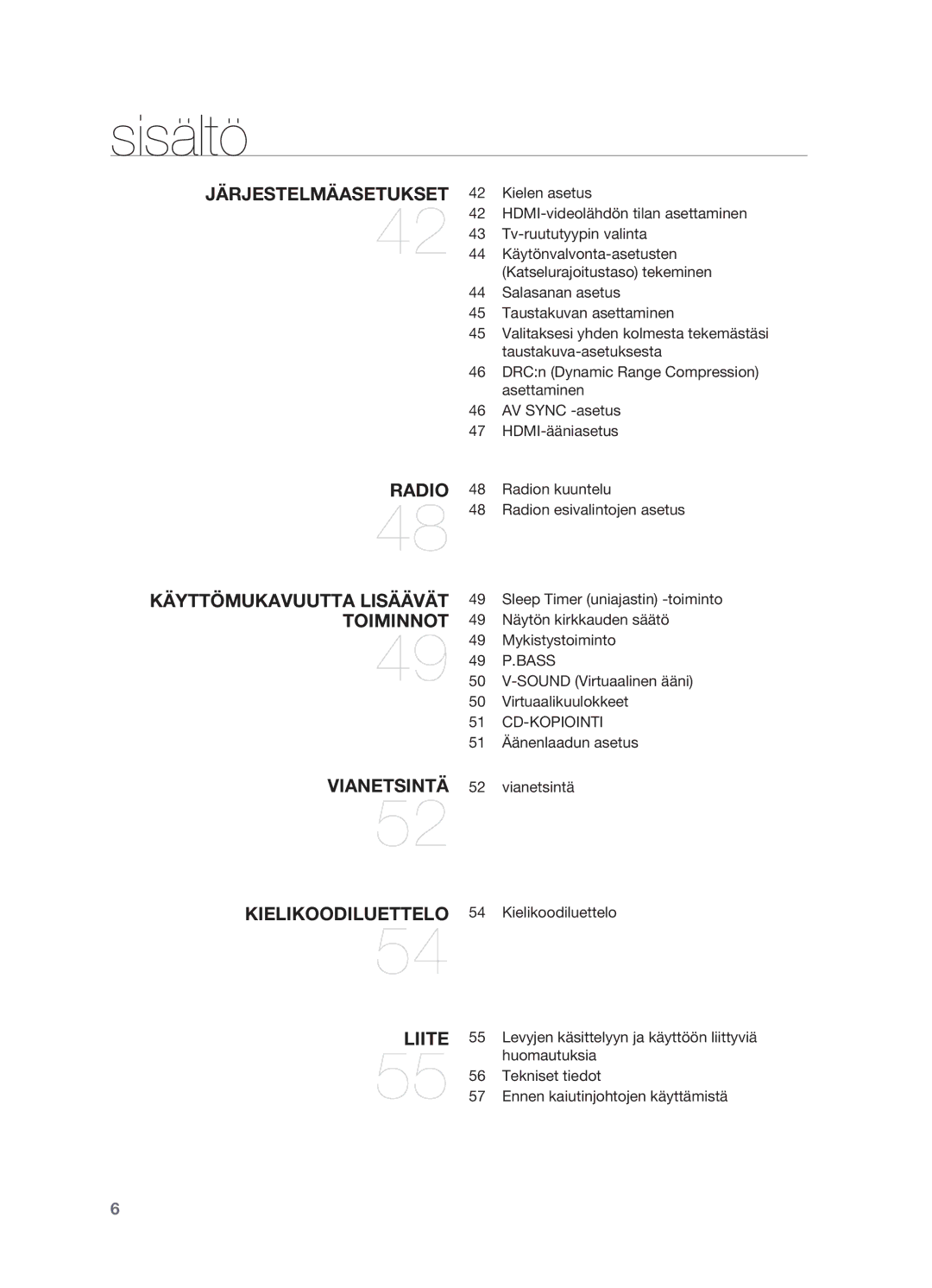 Samsung HT-X620T/XEE manual 49 P.BASS, Sound Virtuaalinen ääni Virtuaalikuulokkeet, Cd-Kopiointi 