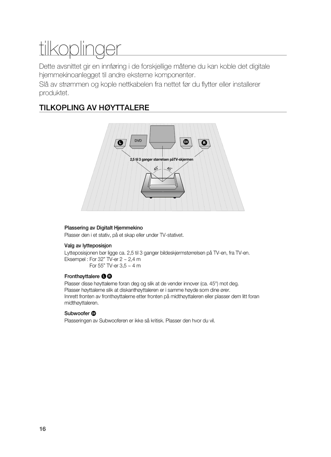 Samsung HT-X620T/XEE manual Tilkoplinger, Tilkopling av høyttalere 