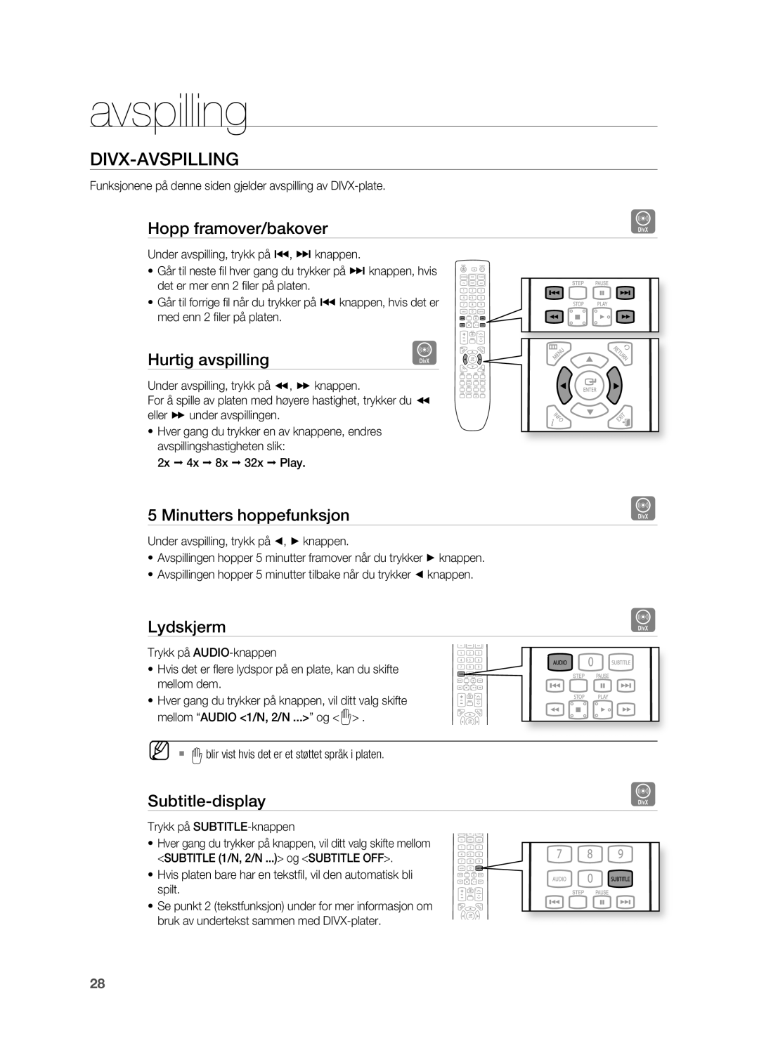 Samsung HT-X620T/XEE manual DIVX-AVSPILLINg 