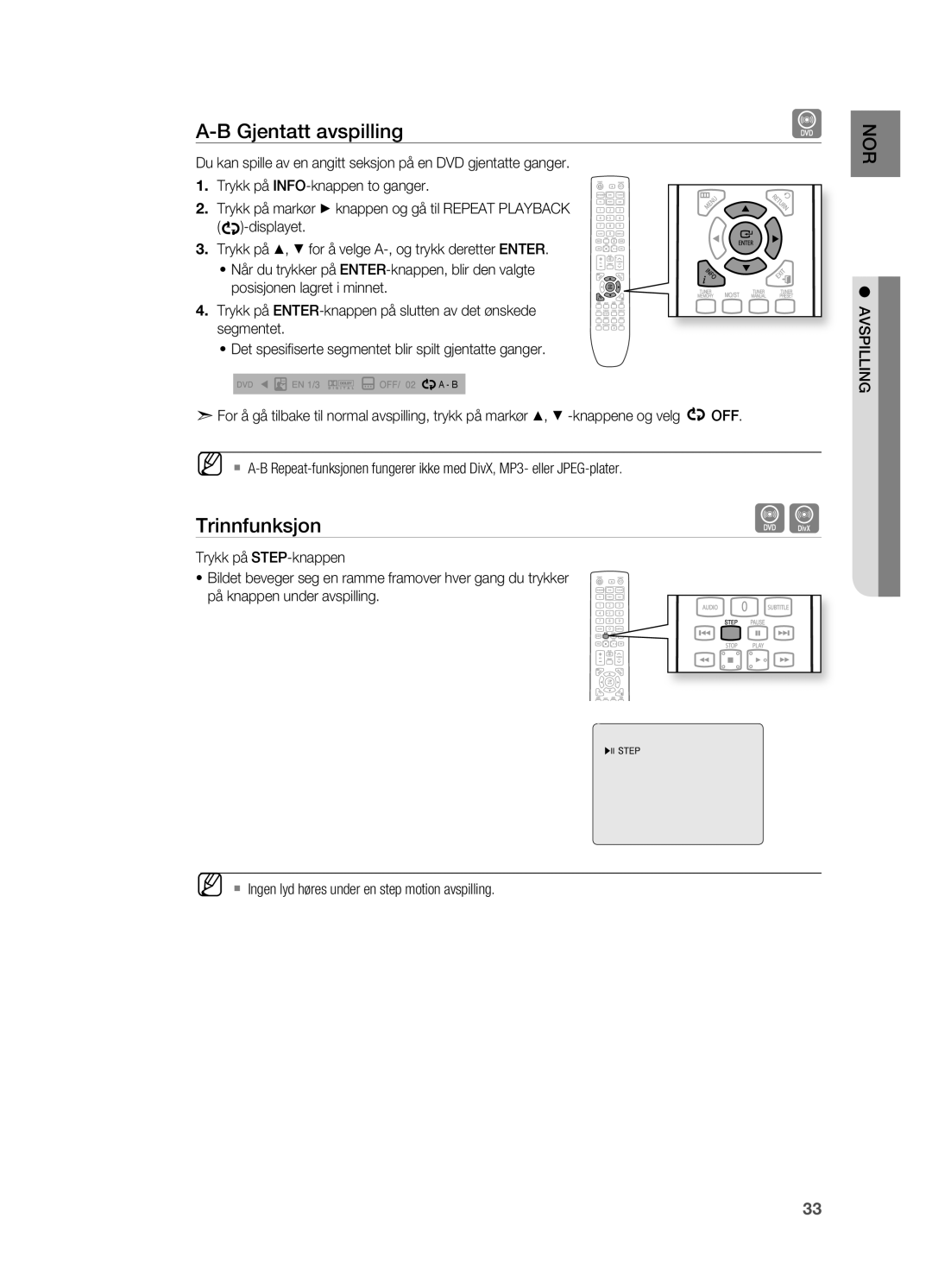 Samsung HT-X620T/XEE manual Trinnfunksjon 