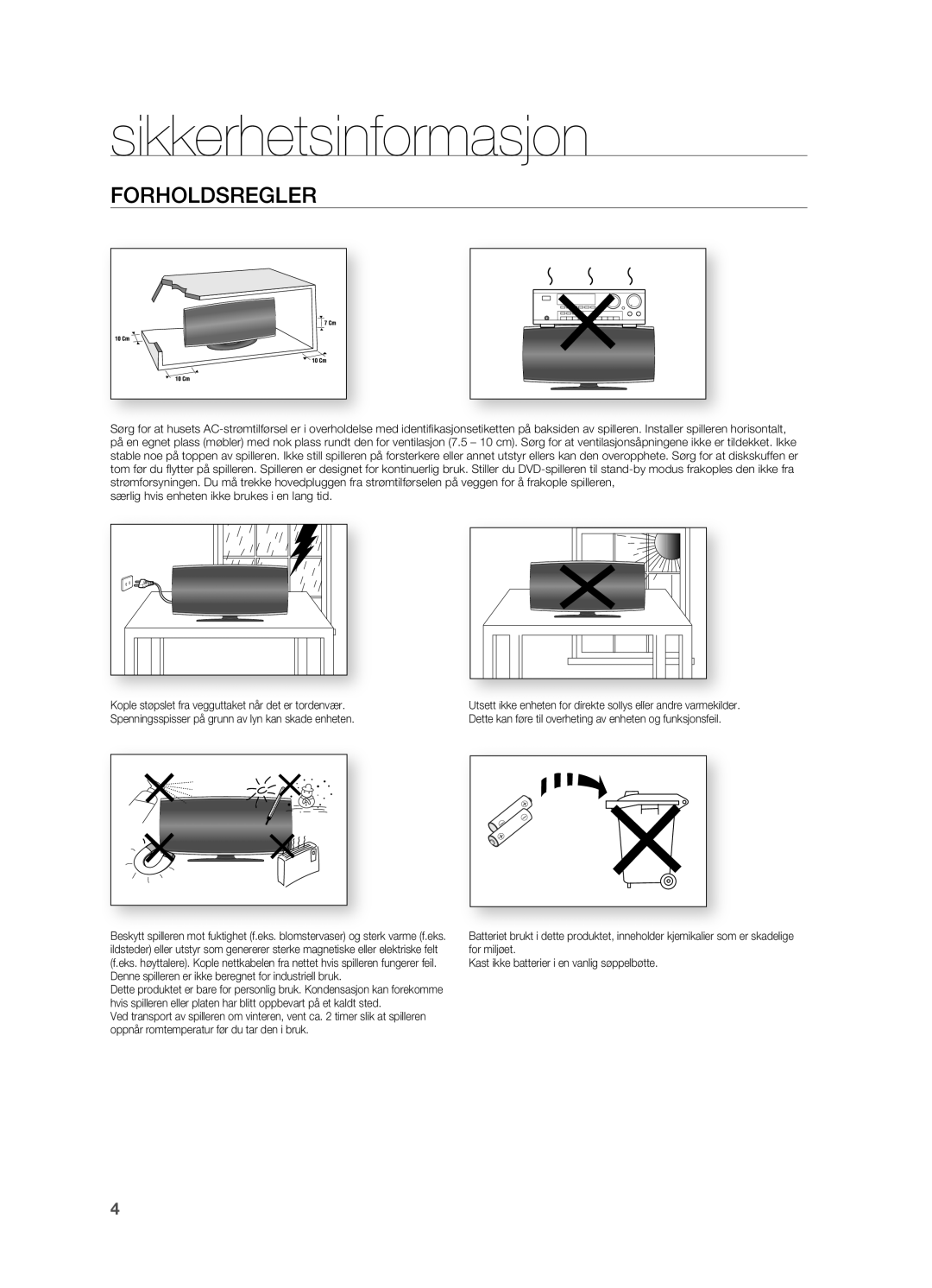 Samsung HT-X620T/XEE manual FORHOLDSREgLER 