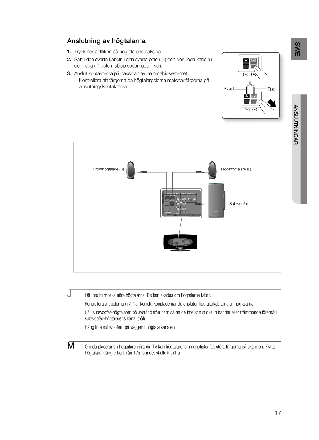 Samsung HT-X620T/XEE manual Anslutning av högtalarna, Anslutningskontakterna, Anslutningar 