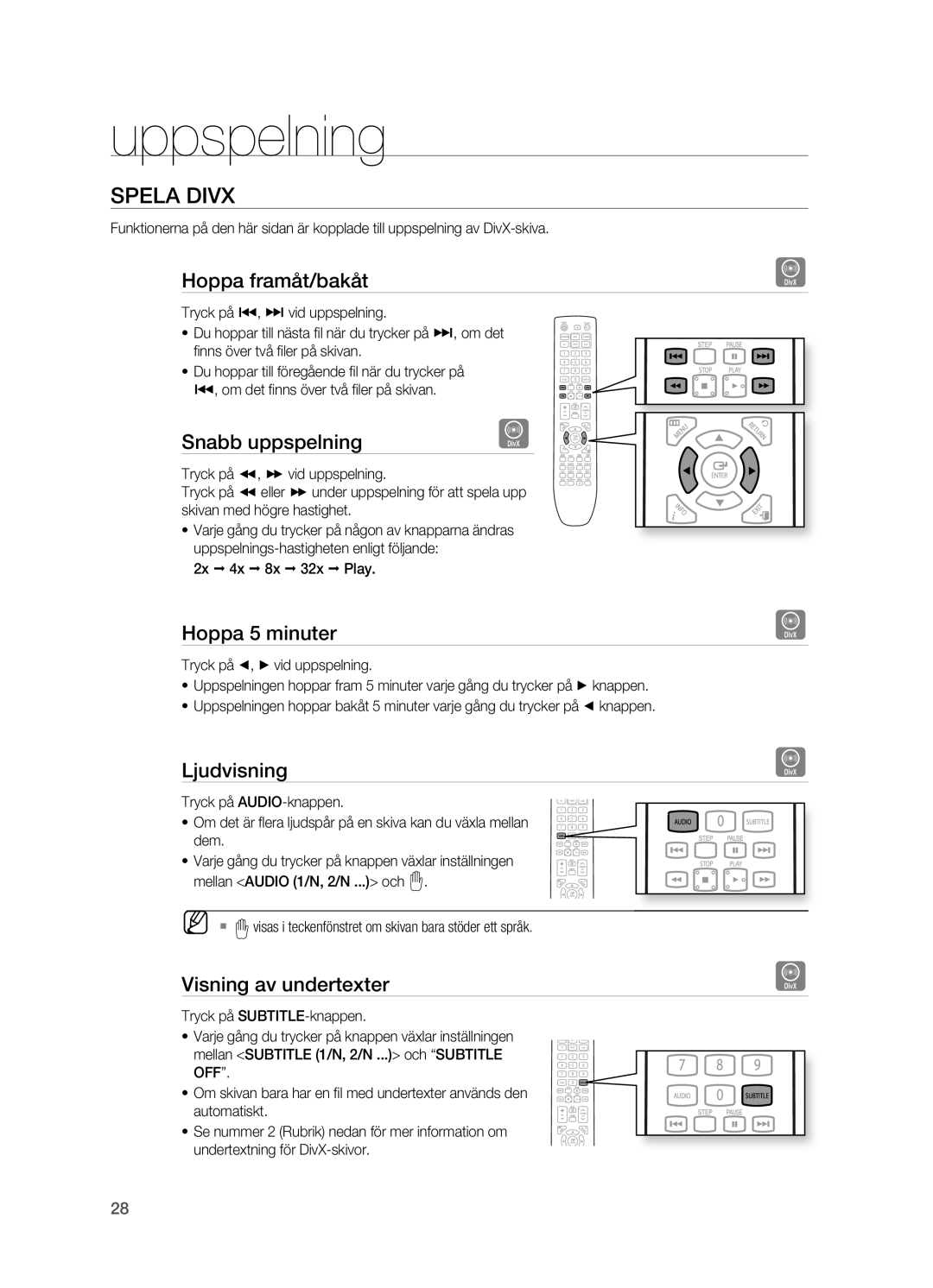 Samsung HT-X620T/XEE manual Spela Divx 