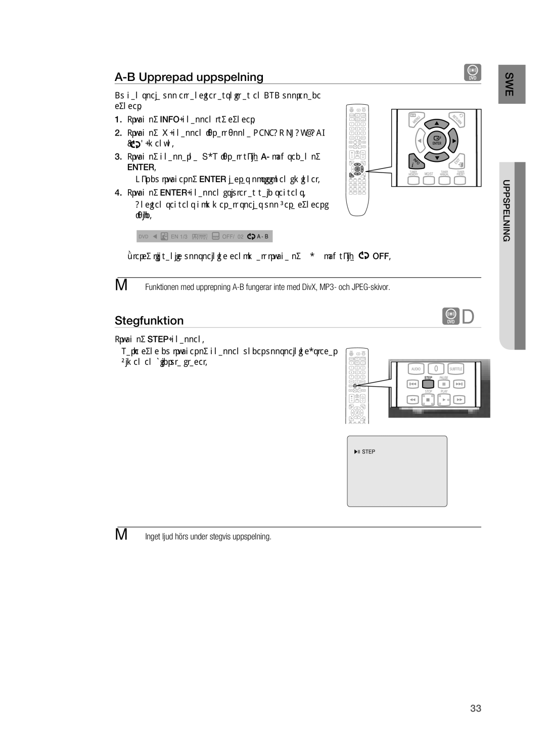 Samsung HT-X620T/XEE manual Stegfunktion, Enter 