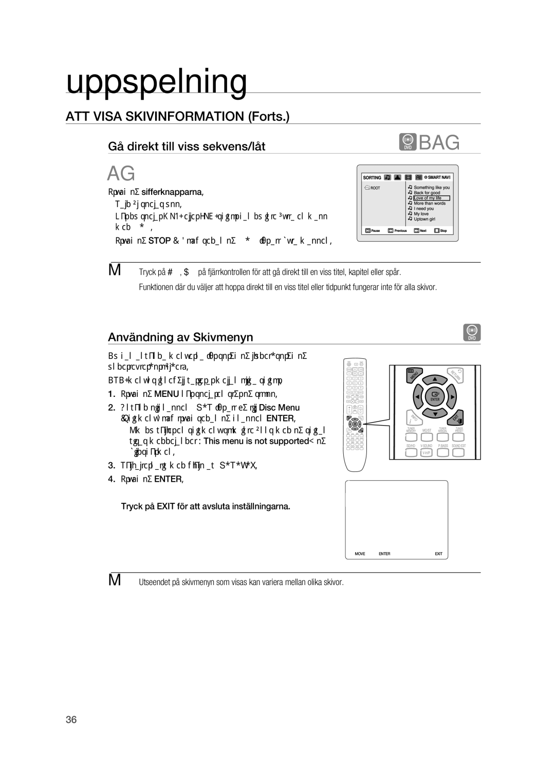 Samsung HT-X620T/XEE manual Användning av Skivmenyn 