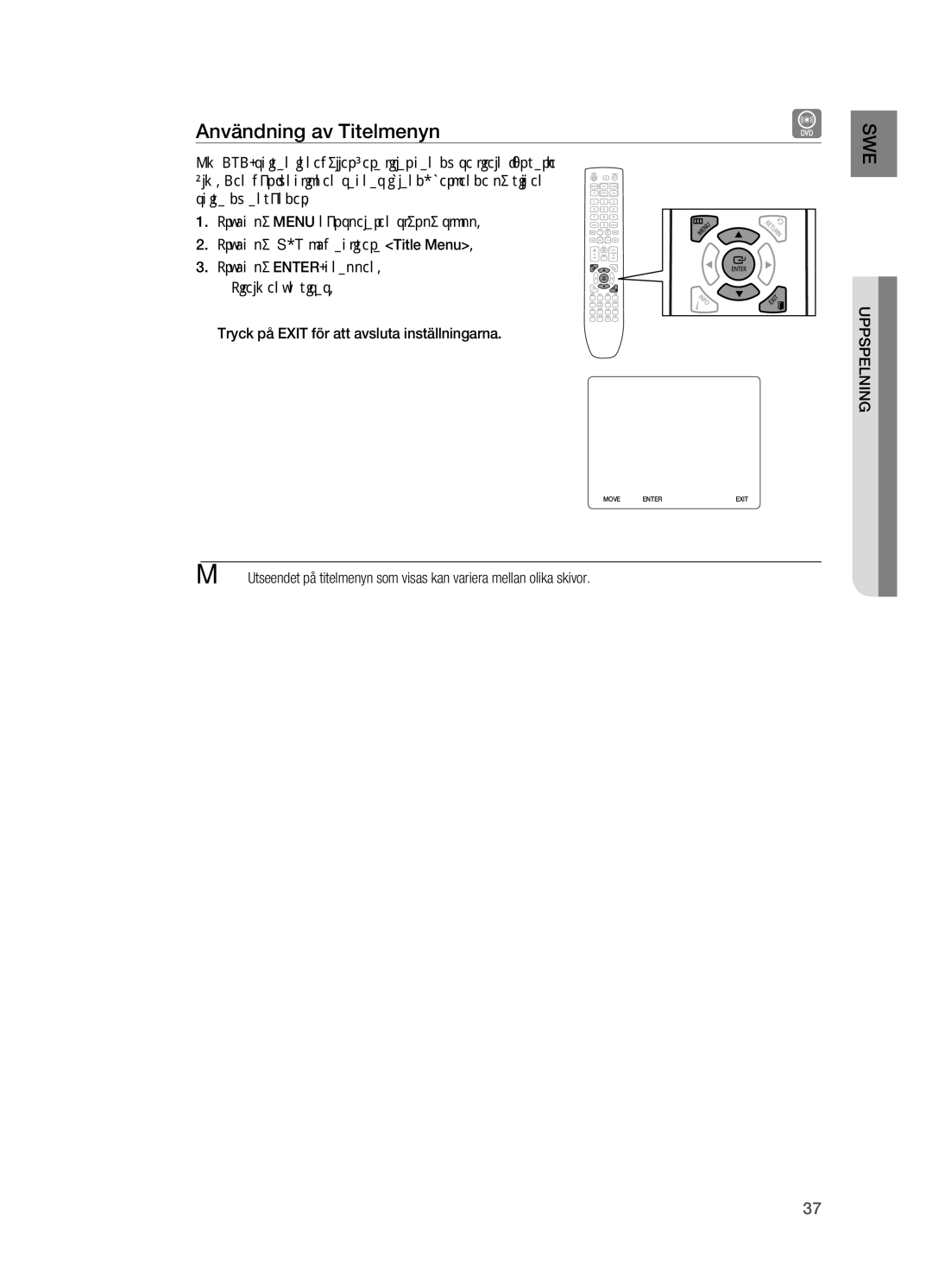 Samsung HT-X620T/XEE manual Användning av Titelmenyn 