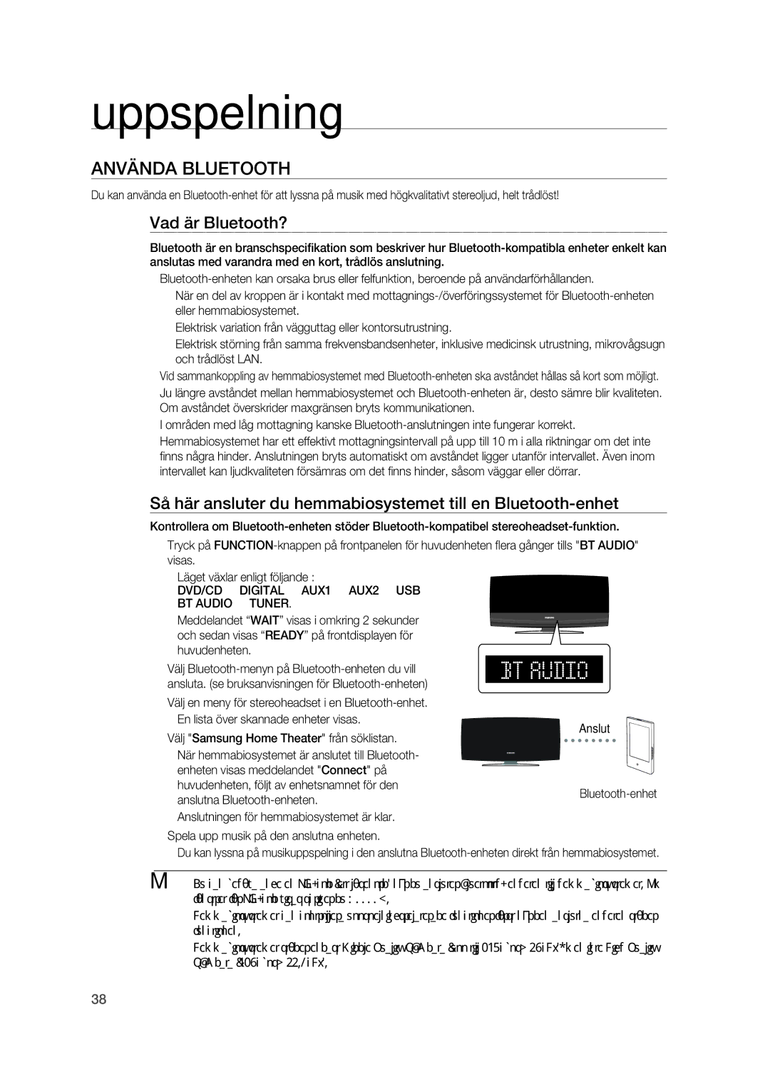 Samsung HT-X620T/XEE Använda Bluetooth, Vad är Bluetooth?, Så här ansluter du hemmabiosystemet till en Bluetooth-enhet 