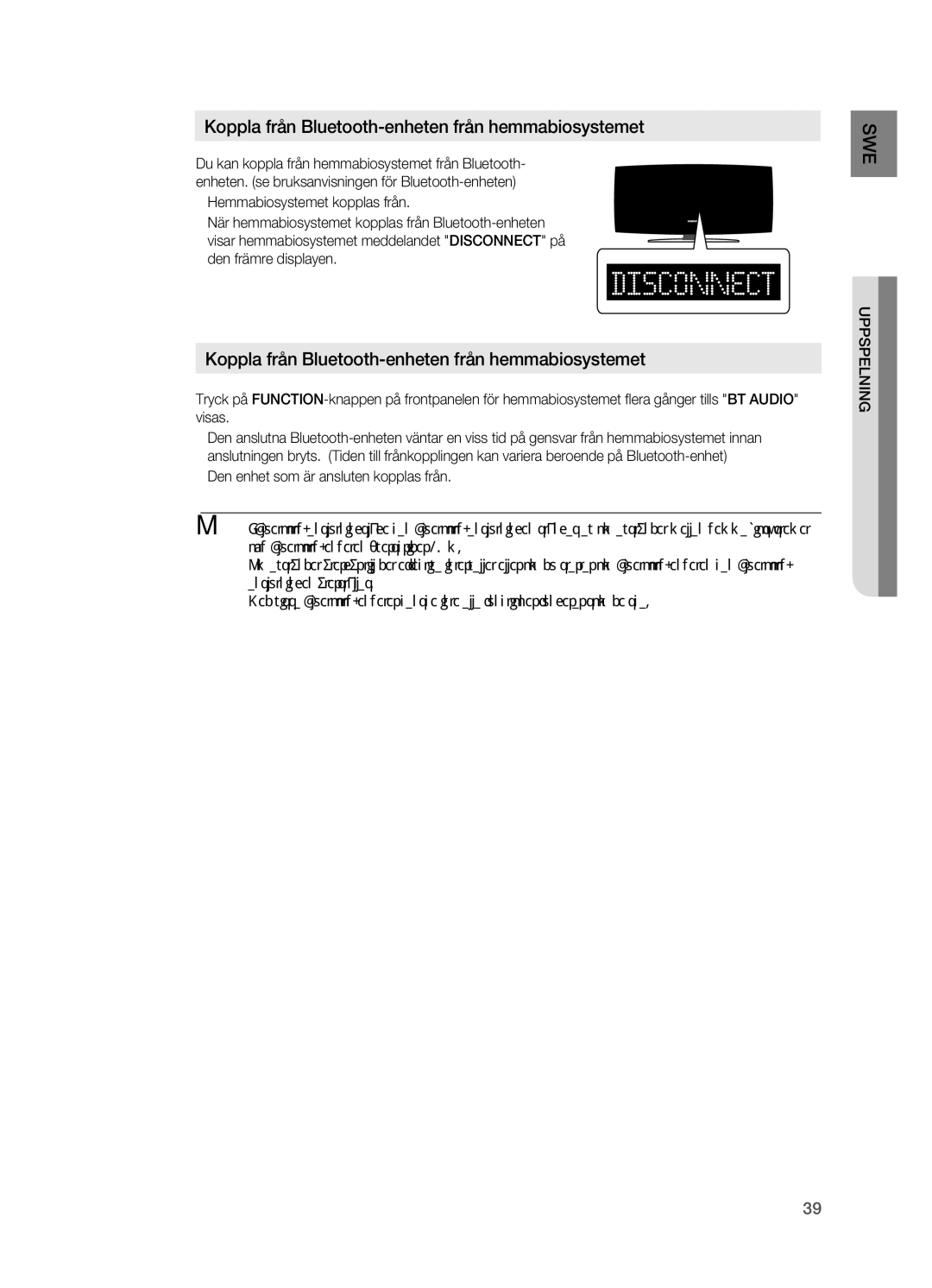 Samsung HT-X620T/XEE manual Koppla från Bluetooth-enheten från hemmabiosystemet, Uppspelning 