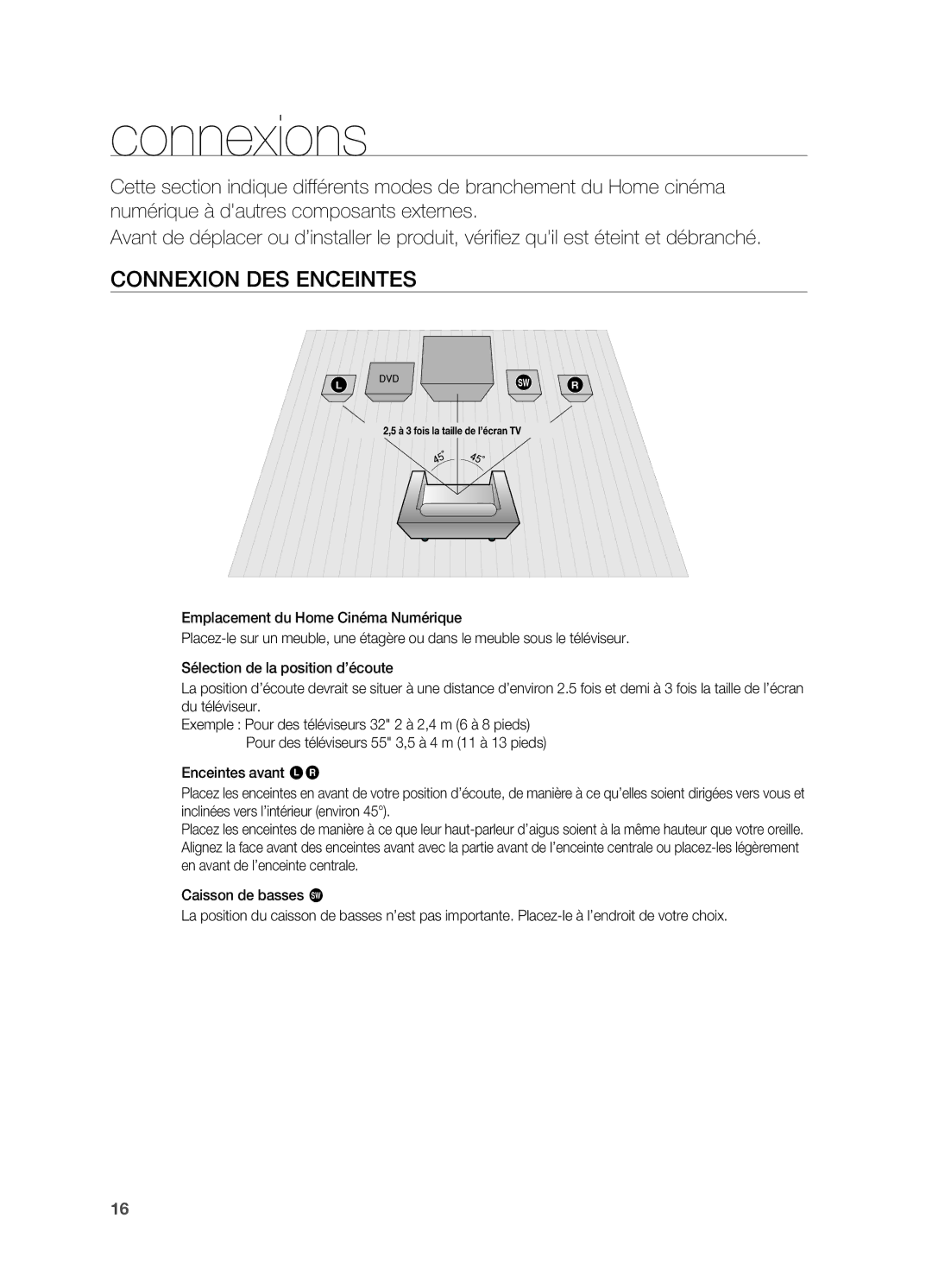 Samsung HT-X620T/XEF manual Connexions, Connexion des enceintes 