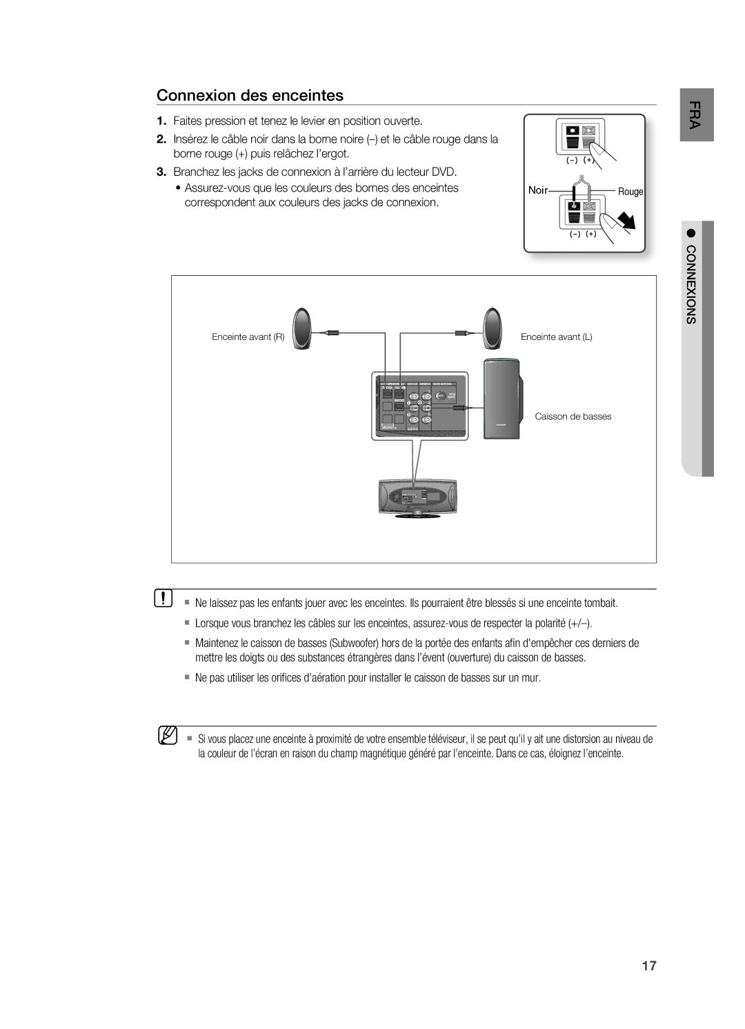 Samsung HT-X620T/XEF manual Connexion des enceintes, Connexions 