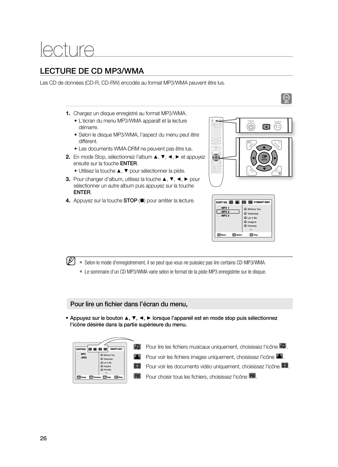 Samsung HT-X620T/XEF manual Lecture DE CD MP3/WMA, Enter 