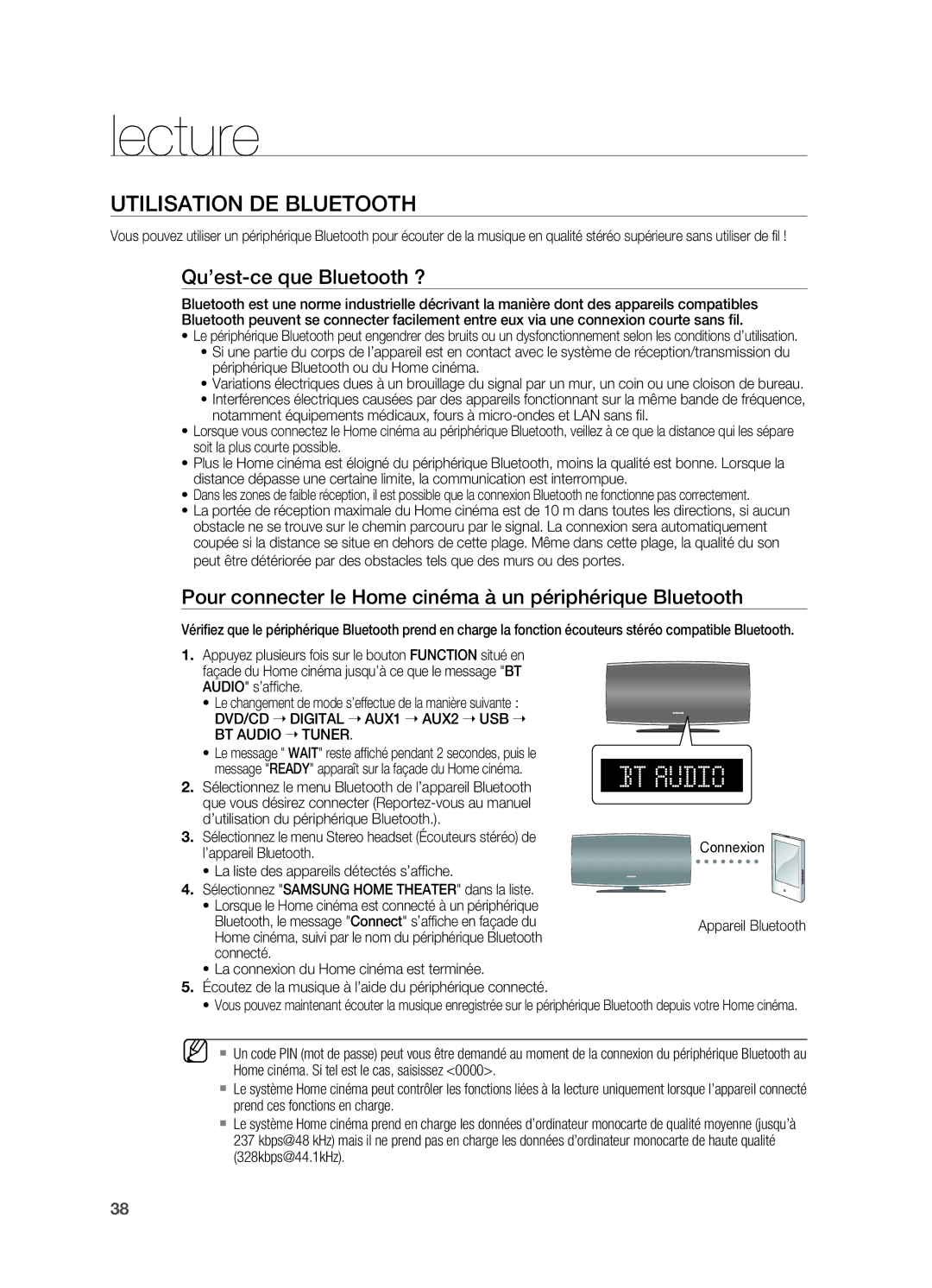 Samsung HT-X620T/XEF manual Utilisation de Bluetooth, Qu’est-ce que Bluetooth ?, BT Audio  Tuner 