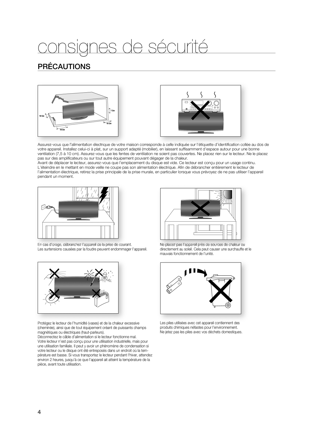 Samsung HT-X620T/XEF manual Consignes de sécurité, Précautions 