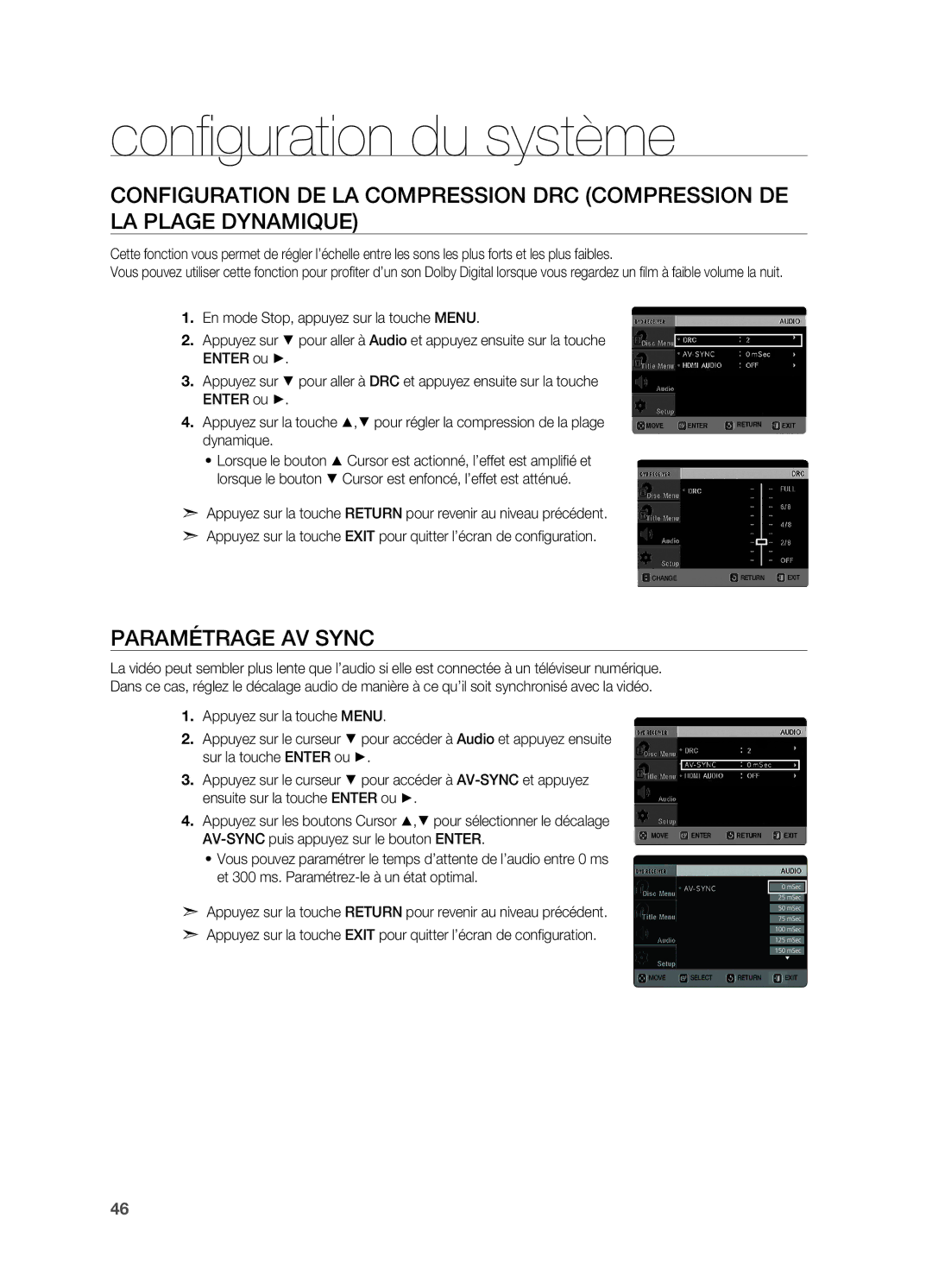 Samsung HT-X620T/XEF manual Paramétrage AV Sync 