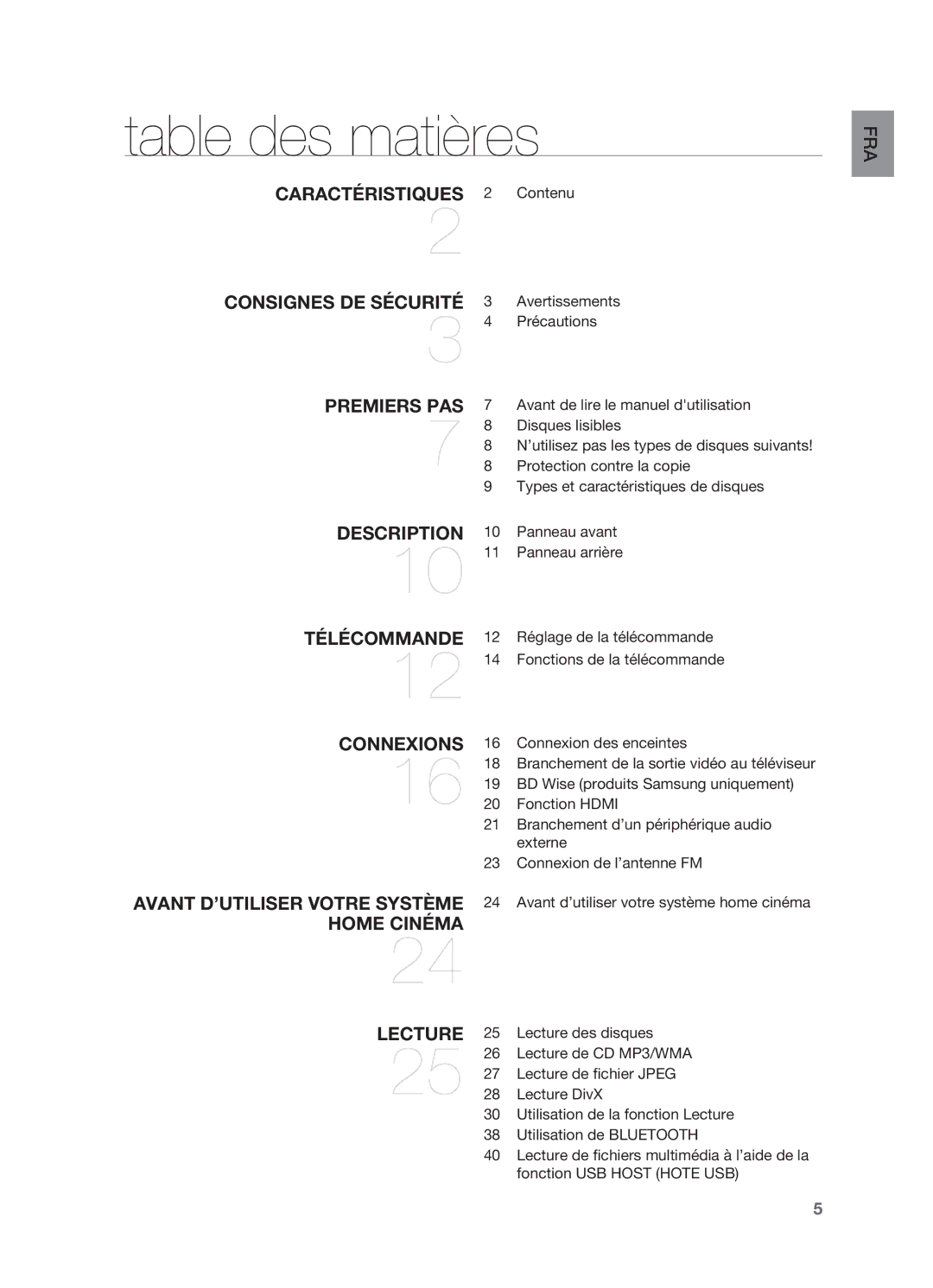 Samsung HT-X620T/XEF manual Table des matières 