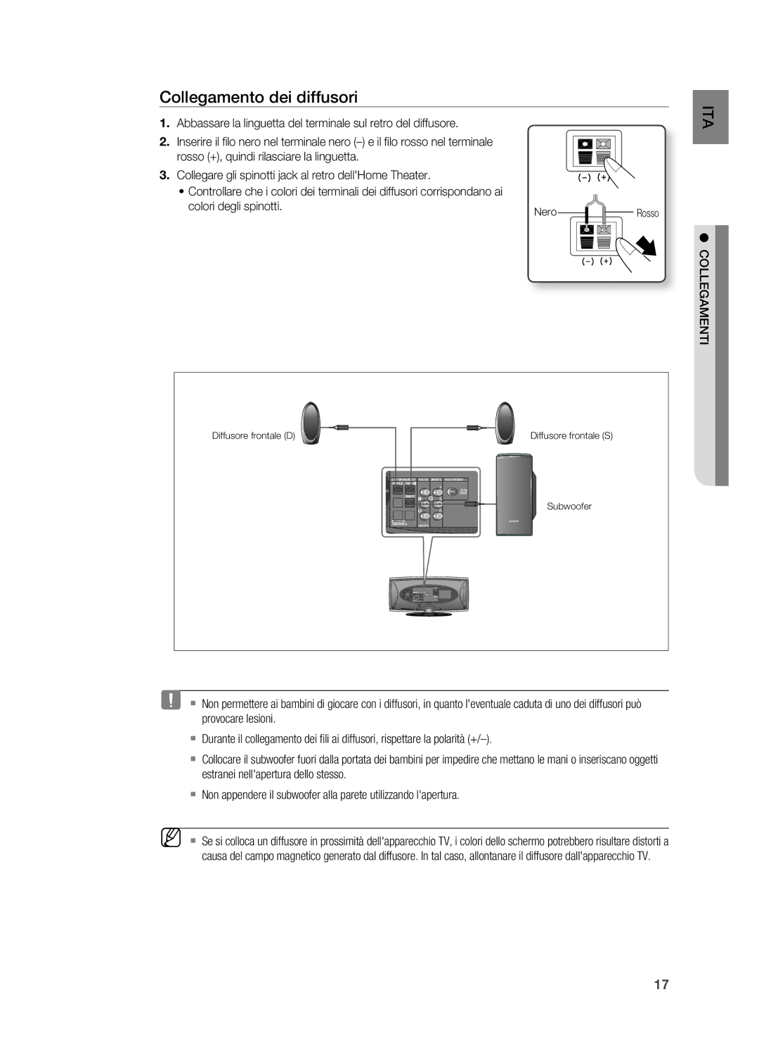 Samsung HT-X620T/XET manual Collegamento dei diffusori, Rosso 