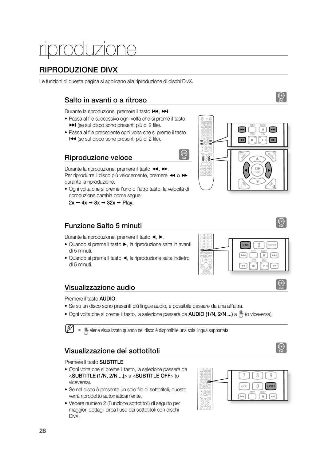 Samsung HT-X620T/XET manual Riproduzione Divx 