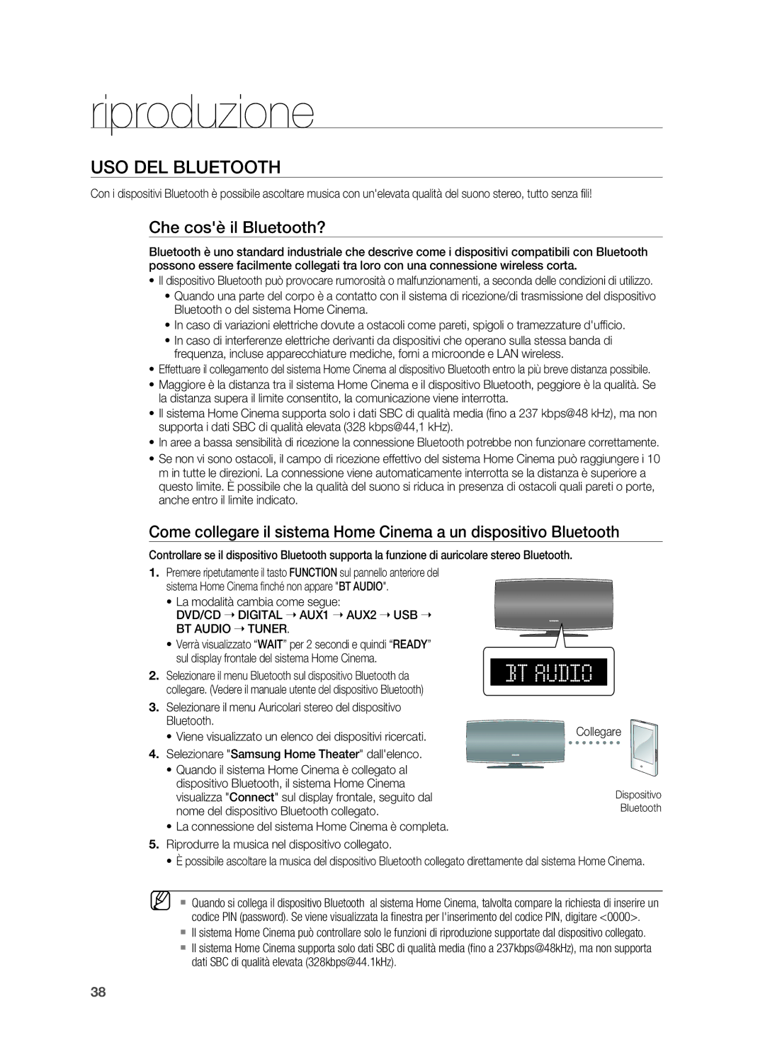 Samsung HT-X620T/XET manual Uso del Bluetooth, Che cosè il Bluetooth? 