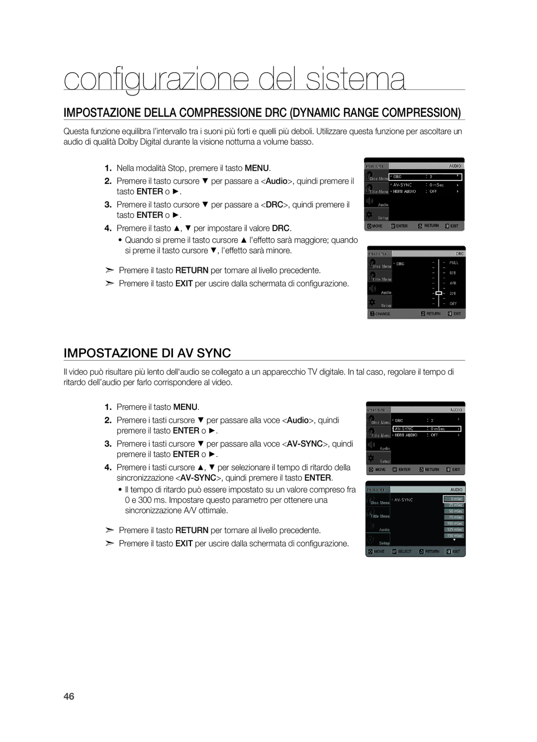 Samsung HT-X620T/XET manual Impostazione di AV Sync, Tasto Enter o + 