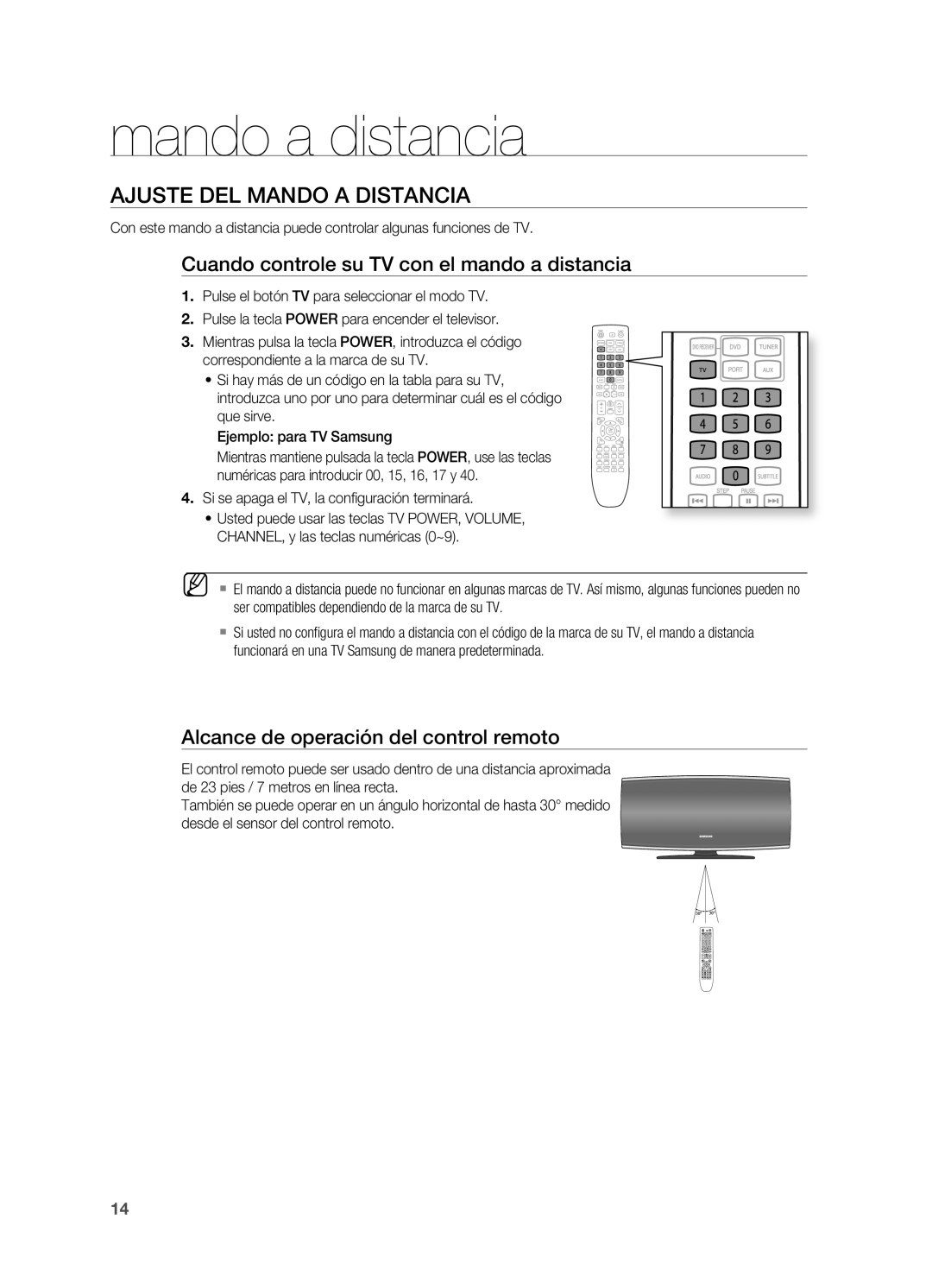 Samsung HT-X620T/XET manual Ajuste DEL Mando a Distancia, Cuando controle su TV con el mando a distancia 