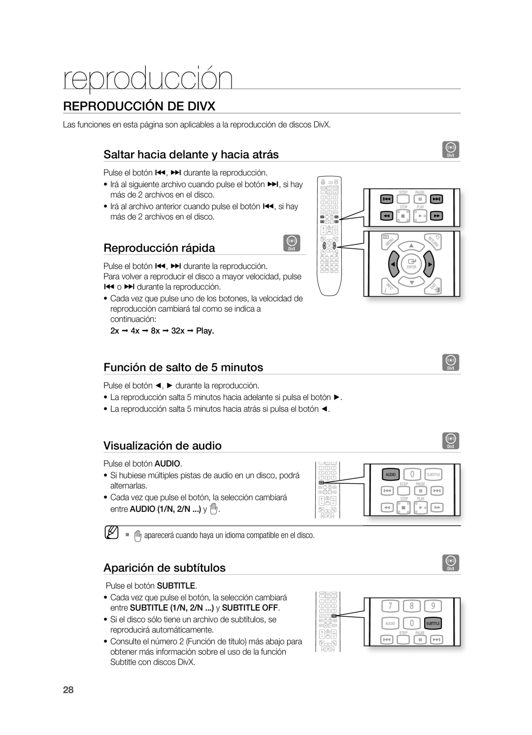 Samsung HT-X620T/XET manual Reproducción DE Divx 