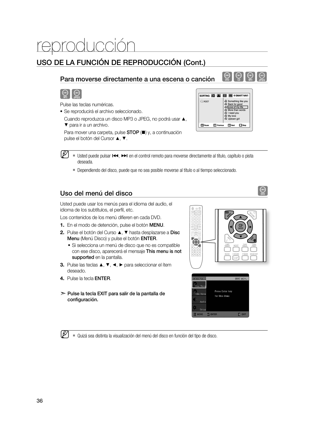 Samsung HT-X620T/XET manual Uso del menú del disco 