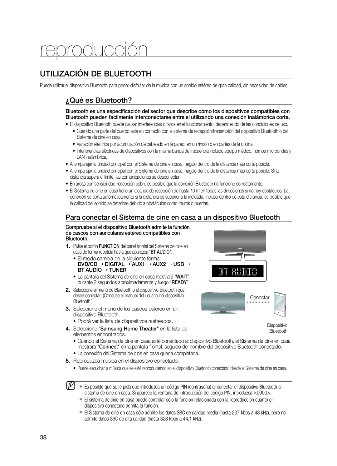 Samsung HT-X620T/XET manual Utilización de Bluetooth, ¿Qué es Bluetooth? 