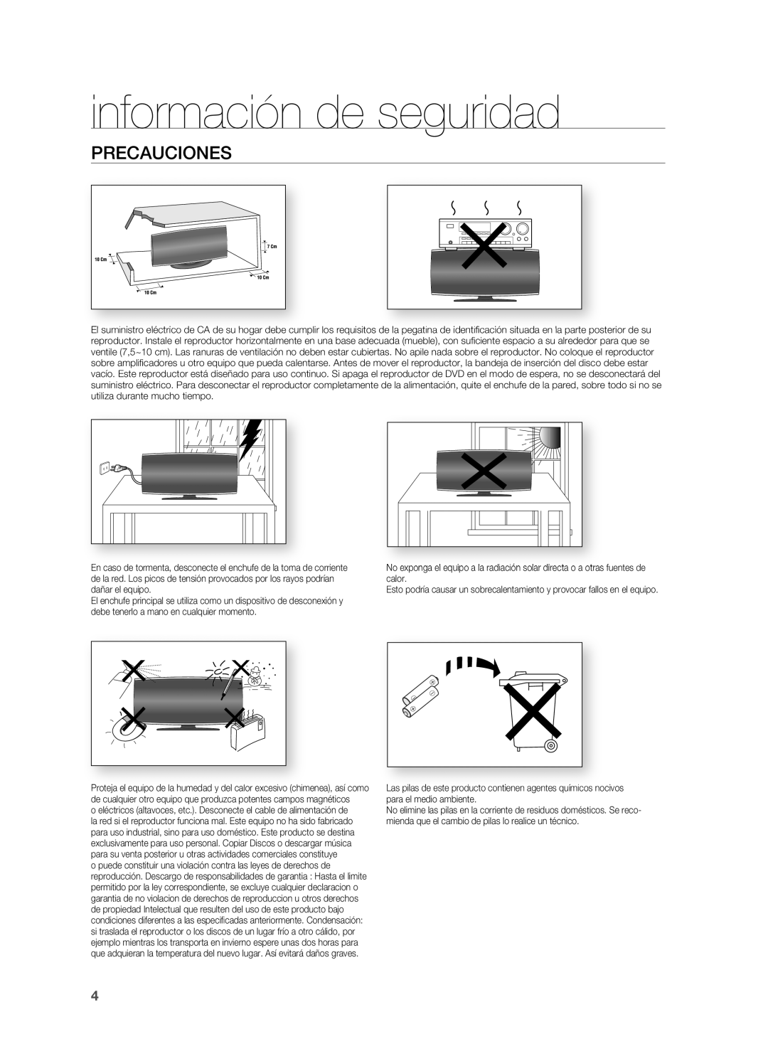 Samsung HT-X620T/XET manual Precauciones 