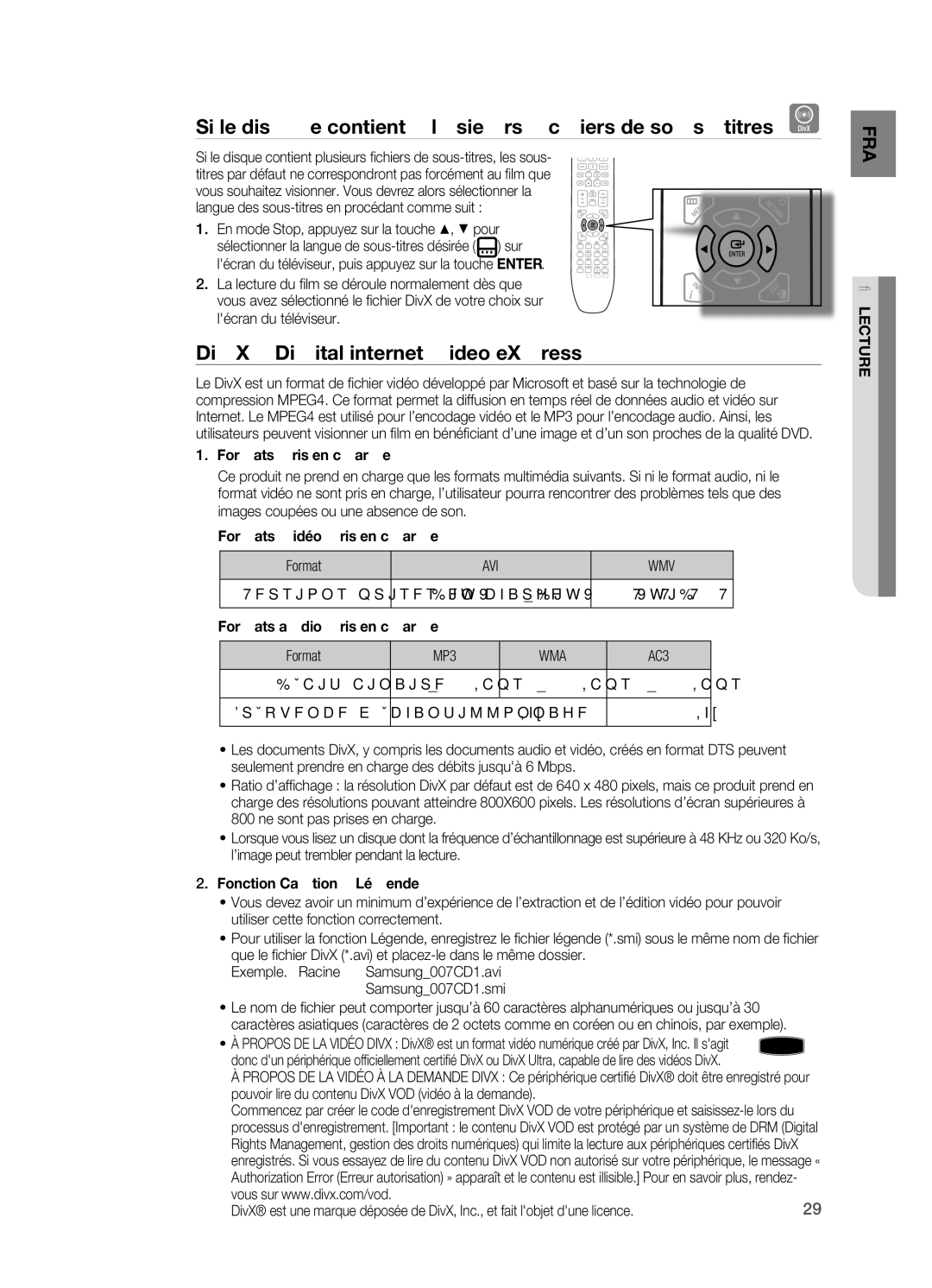 Samsung HT-X622T/XEF Si le disque contient plusieurs fichiers de sous-titres, DivX Digital internet video eXpress, Wmv 