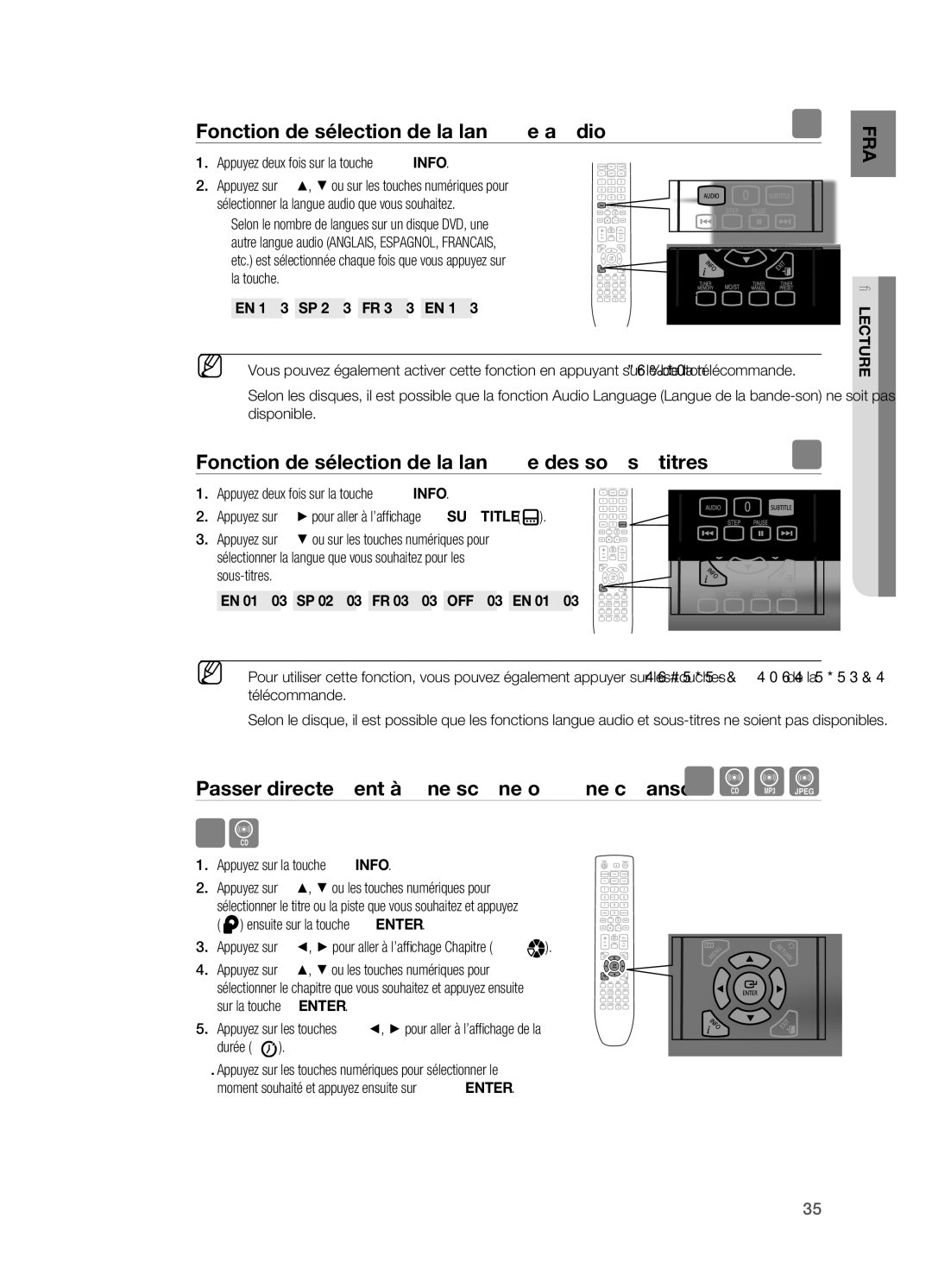 Samsung HT-X622T/XEF manual Fonction de sélection de la langue audio, Fonction de sélection de la langue des sous-titres 