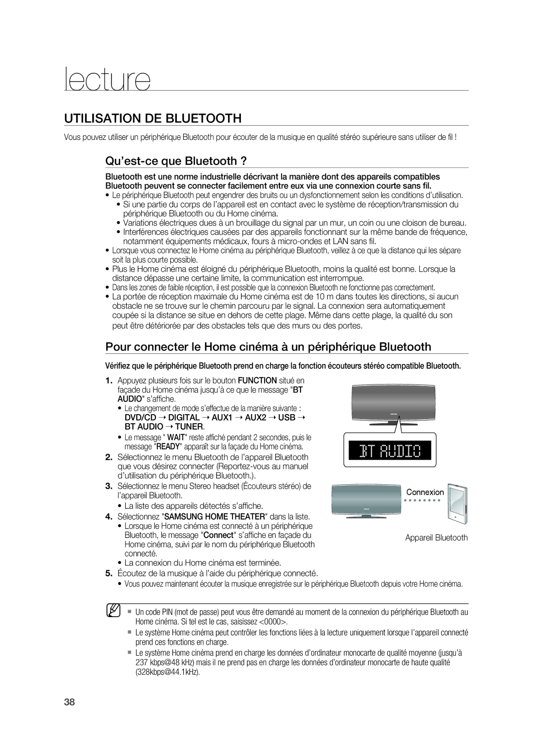 Samsung HT-X622T/XEF manual Utilisation de Bluetooth, Qu’est-ce que Bluetooth ?, BT Audio  Tuner 