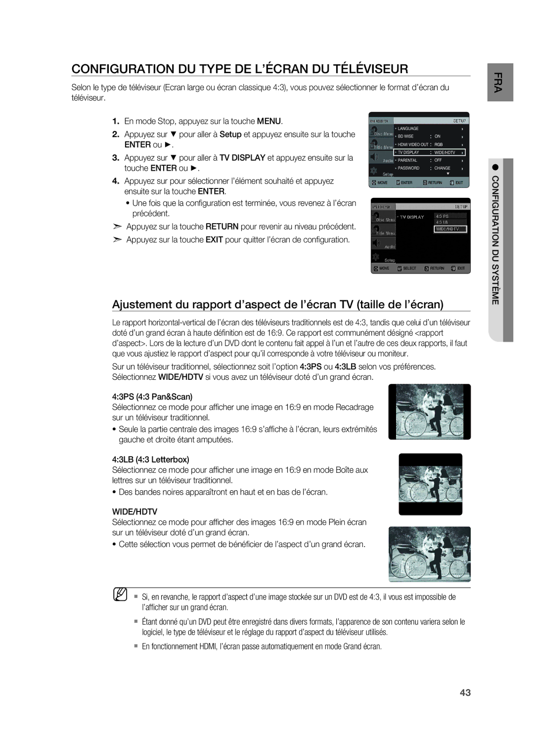 Samsung HT-X622T/XEF manual Configuration du type de l’écran du téléviseur, Wide/Hdtv, Configuration du système 