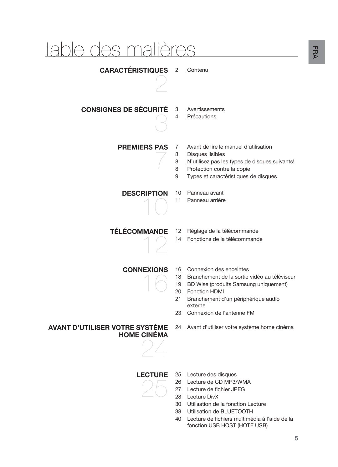 Samsung HT-X622T/XEF manual Table des matières 