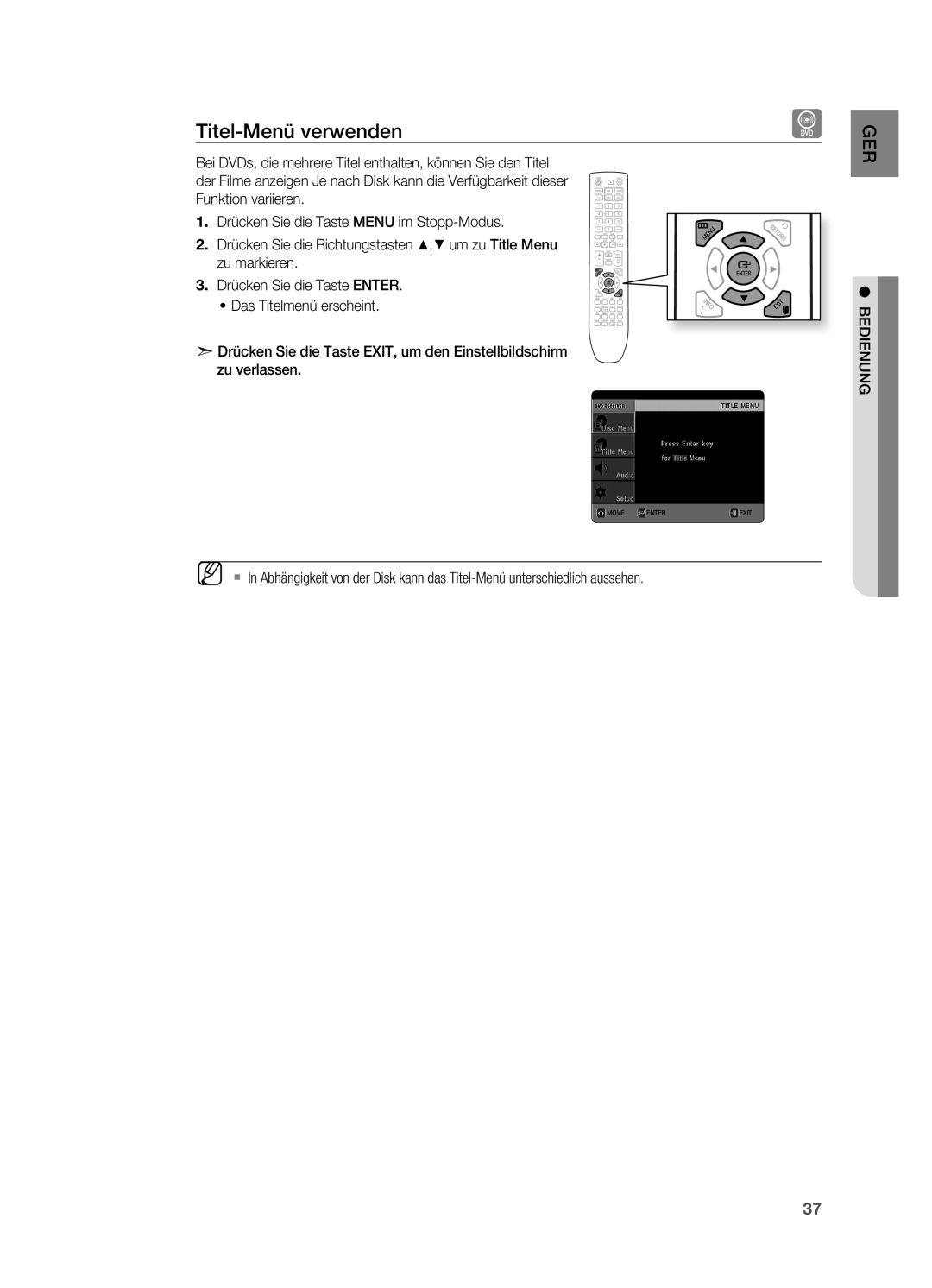 Samsung HT-X622T/XEF manual Titel-Menü verwenden 