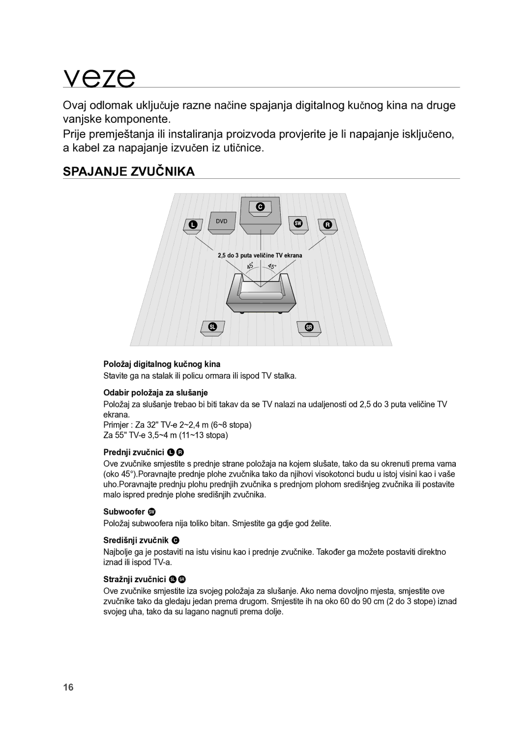 Samsung HT-X625T/EDC, HT-X625T/XEE manual Veze, Spajanje zvučnika 