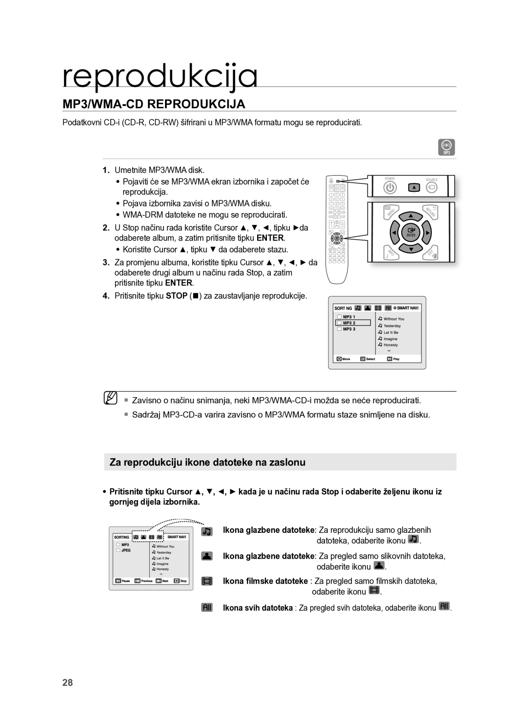 Samsung HT-X625T/EDC, HT-X625T/XEE manual MP/WMA-CD RePRODUKCIjA 