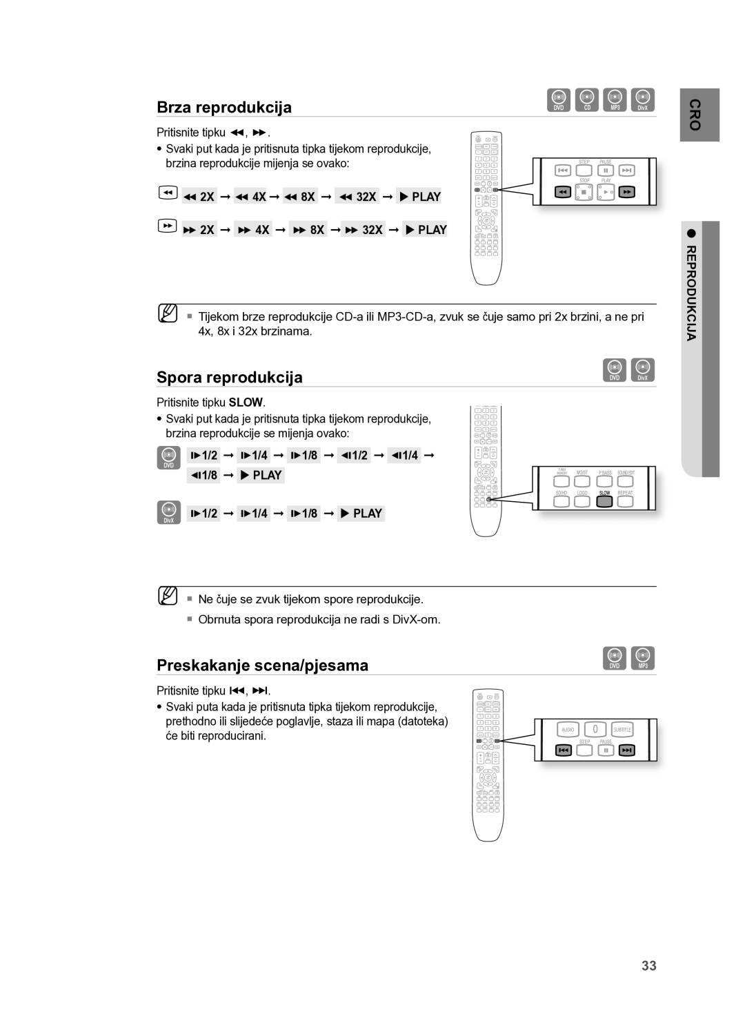 Samsung HT-X625T/XEE, HT-X625T/EDC manual Spora reprodukcija, Preskakanje scena/pjesama, X 4X 8X X  Play 