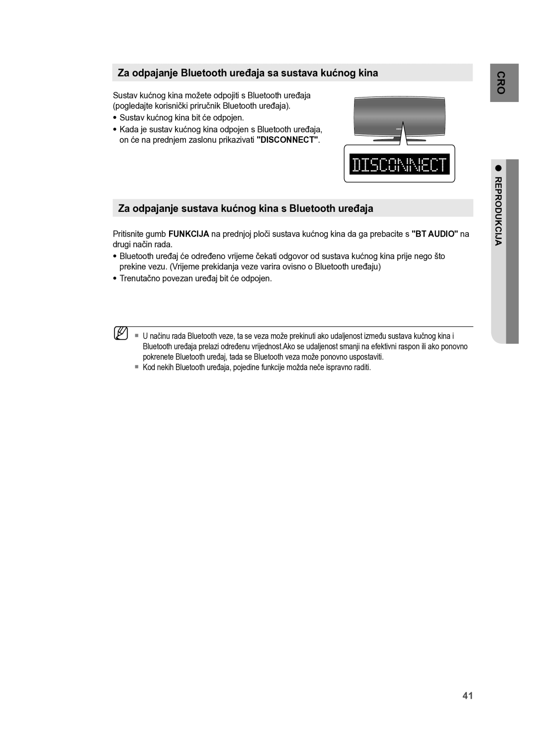 Samsung HT-X625T/XEE, HT-X625T/EDC manual Za odpajanje Bluetooth uređaja sa sustava kućnog kina 