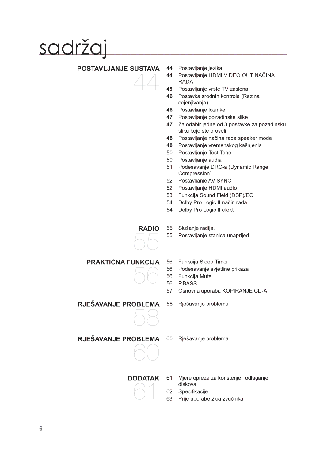 Samsung HT-X625T/EDC, HT-X625T/XEE manual Rješavanje problema 