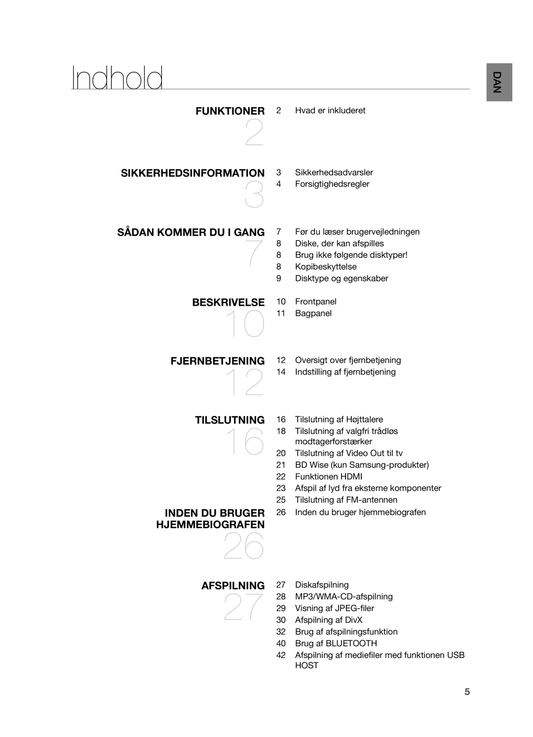 Samsung HT-X625T/XEE manual Indhold 