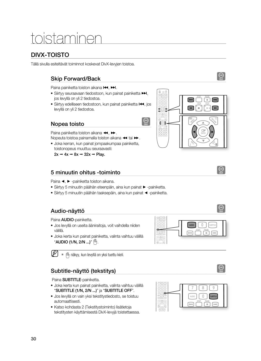 Samsung HT-X625T/XEE manual Divx-Toisto 