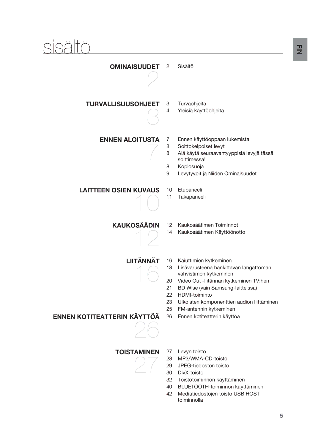 Samsung HT-X625T/XEE manual Sisältö 