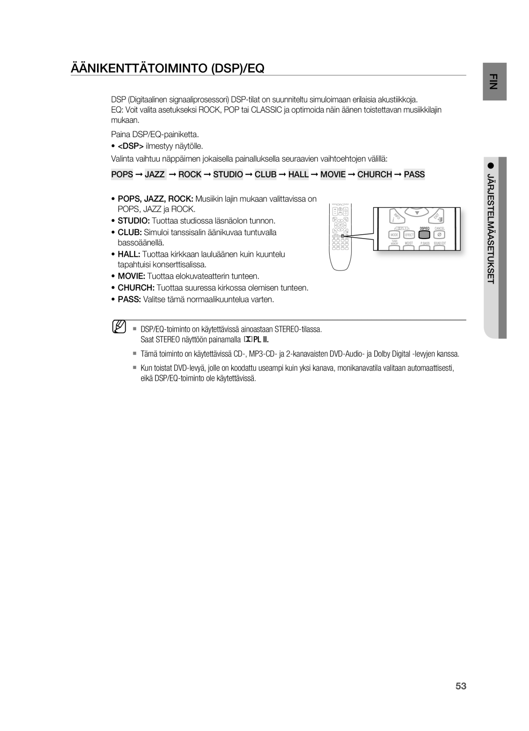 Samsung HT-X625T/XEE manual Äänikenttätoiminto DSP/EQ 