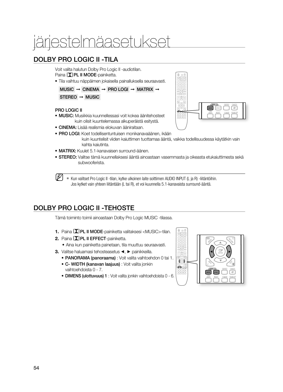 Samsung HT-X625T/XEE manual Dolby PRO Logic II -TILA, Dolby PRO Logic II -TEHOSTE 